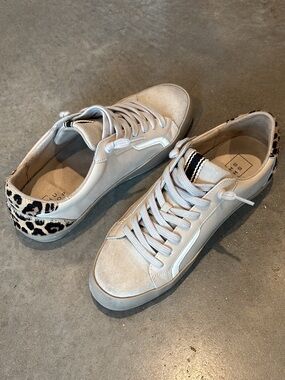 ShuShop Cream Lace-Up Sneakers with Leopard Heel only worn once..